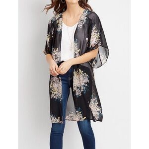 Maurices Black Floral Long Kimono